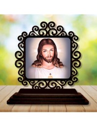 Car Desk/Table Top Lord Jesus Wooden Showpiece 3x4 Inches, Compact & Stylish Spiritual Display for Car, Home & Office (Pack of 1) (F19773)