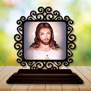 Car Desk/Table Top Lord Jesus Wooden Showpiece 3x4 Inches, Compact & Stylish Spiritual Display for Car, Home & Office (Pack of 1) (F19773)
