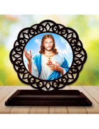 Car Desk/Table Top Lord Jesus Wooden Showpiece 3x4 Inches, Compact & Stylish Spiritual Display for Car, Home & Office (Pack of 1) (F19733)