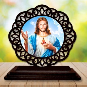 Car Desk/Table Top Lord Jesus Wooden Showpiece 3x4 Inches, Compact & Stylish Spiritual Display for Car, Home & Office (Pack of 1) (F19733) Car Desk/Table Top Lord Jesus Wooden Showpiece 3x4 Inches, Compact & Stylish Spiritual Display for Car, Home & Office (Pack of 1) (F19733)