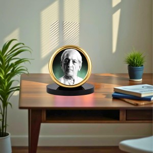 Car Desk/Table Top Jiddu Krishnamurthy Metal Golden Photo Stand 2x2 Inches, Compact & Stylish Spiritual Display for Car, Home & Office (Pack of 1) (F18548)