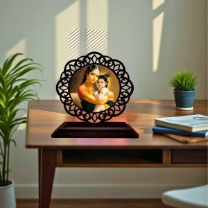 Car Desk/Table Top Lord Krishna with Yashodha Wooden Showpiece 3x4 Inches, Compact & Stylish Spiritual Display for Car, Home & Office (Pack of 1) (F19561)