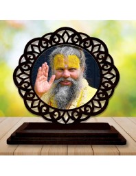 Car Desk/Table Top Premanand Ji Maharaj Wooden Showpiece 3x4 Inches, Compact & Stylish Spiritual Display for Car, Home & Office (Pack of 1) (F19729)