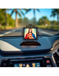Car Desk/Table Top Lord Jesus Wooden Showpiece 3x4 Inches, Compact & Stylish Spiritual Display for Car, Home & Office (Pack of 1) (F19971)