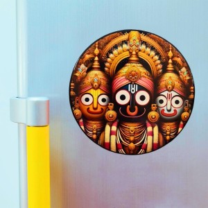 Stainless Steel Round Jagannath Balabhadra Subhadra Fridge Magnet | Devotional & Decorative Refrigerator Magnet for Home & Office | Pack of 6