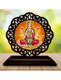 Car Desk/Table Top Goddess Lakshmi Wooden Showpiece 3x4 Inches, Compact & Stylish Spiritual Display for Car, Home & Office (Pack of 1) (F19607)