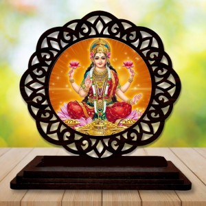 Car Desk/Table Top Goddess Lakshmi Wooden Showpiece 3x4 Inches, Compact & Stylish Spiritual Display for Car, Home & Office (Pack of 1) (F19607)