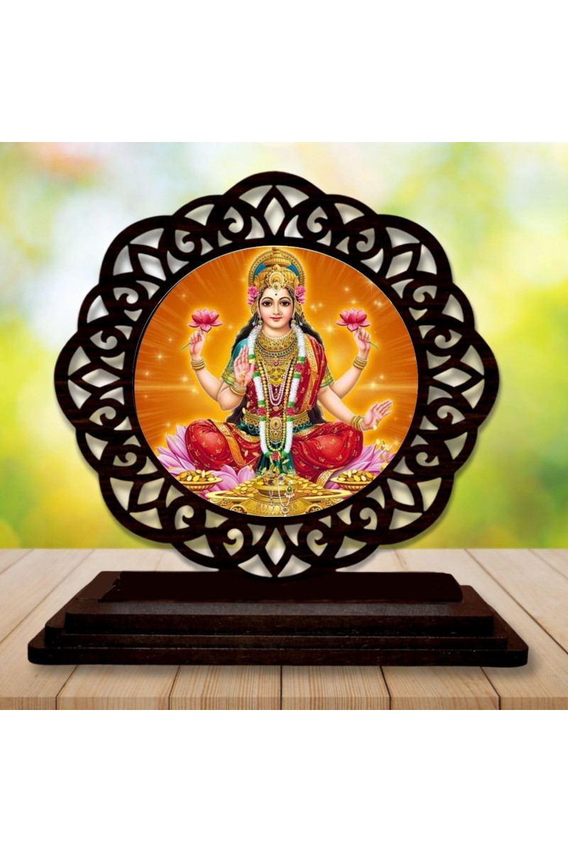 Car Desk/Table Top Goddess Lakshmi Wooden Showpiece 3x4 Inches, Compact & Stylish Spiritual Display for Car, Home & Office (Pack of 1) (F19607)