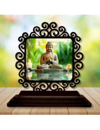 Car Desk/Table Top Lord Buddha Wooden Showpiece 3x4 Inches, Compact & Stylish Spiritual Display for Car, Home & Office (Pack of 1) (F19994)