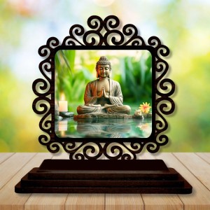Car Desk/Table Top Lord Buddha Wooden Showpiece 3x4 Inches, Compact & Stylish Spiritual Display for Car, Home & Office (Pack of 1) (F19994)