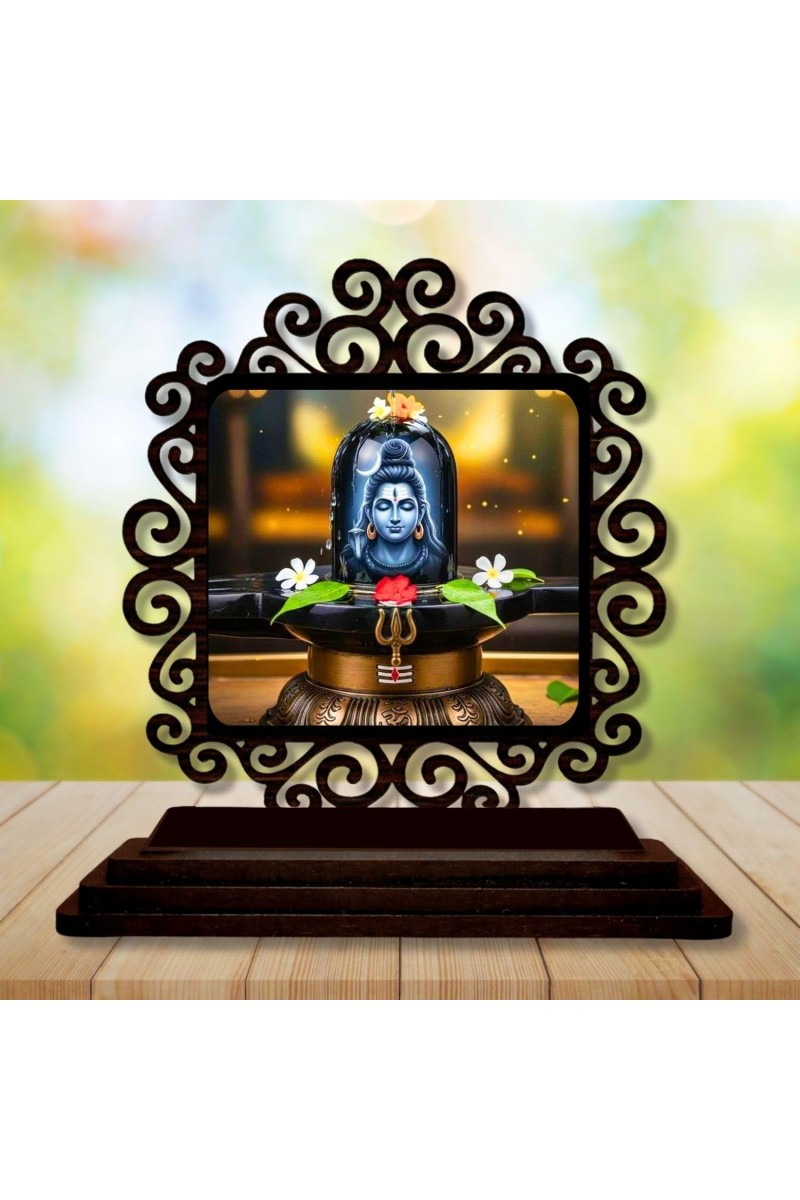 Car Desk/Table Top Lord Shiva Wooden Showpiece 3x4 Inches, Compact & Stylish Spiritual Display for Car, Home & Office (Pack of 1) (F19961)