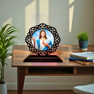 Car Desk/Table Top Lord Jesus Wooden Showpiece 3x4 Inches, Compact & Stylish Spiritual Display for Car, Home & Office (Pack of 1) (F19733) Car Desk/Table Top Lord Jesus Wooden Showpiece 3x4 Inches, Compact & Stylish Spiritual Display for Car, Home & Office (Pack of 1) (F19733)