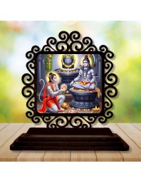 Car Desk/Table Top Lord Shiva and Hanuman Wooden Showpiece 3x4 Inches, Compact & Stylish Spiritual Display for Car, Home & Office (Pack of 1) (F19858)