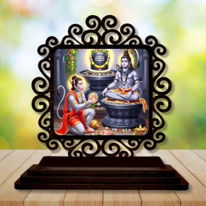 Car Desk/Table Top Lord Shiva and Hanuman Wooden Showpiece 3x4 Inches, Compact & Stylish Spiritual Display for Car, Home & Office (Pack of 1) (F19858)