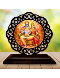 Car Desk/Table Top Lord Vishnu and Lakshmi Wooden Showpiece 3x4 Inches, Compact & Stylish Spiritual Display for Car, Home & Office (Pack of 1) (F19684)