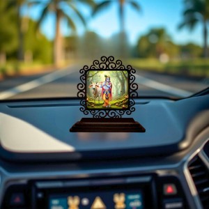 Car Desk/Table Top Lord Krishna Wooden Showpiece 3x4 Inches, Compact & Stylish Spiritual Display for Car, Home & Office (Pack of 1) (F19793)
