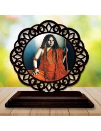 Car Desk/Table Top Swami Pranavananda Maharaj Wooden Showpiece 3x4 Inches, Compact & Stylish Spiritual Display for Car, Home & Office (Pack of 1) (F19666)