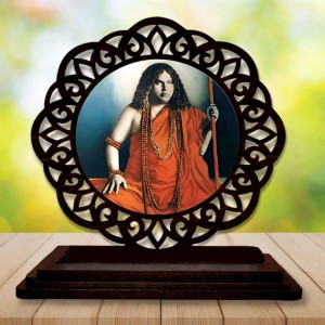 Car Desk/Table Top Swami Pranavananda Maharaj Wooden Showpiece 3x4 Inches, Compact & Stylish Spiritual Display for Car, Home & Office (Pack of 1) (F19666)