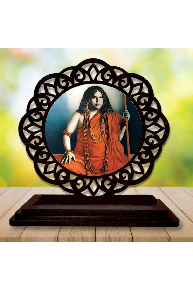 Car Desk/Table Top Swami Pranavananda Maharaj Wooden Showpiece 3x4 Inches, Compact & Stylish Spiritual Display for Car, Home & Office (Pack of 1) (F19666)