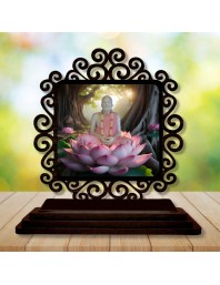 Car Desk/Table Top Ramkrishna Paramahamsa Wooden Showpiece 3x4 Inches, Compact & Stylish Spiritual Display for Car, Home & Office (Pack of 1) (F19854)