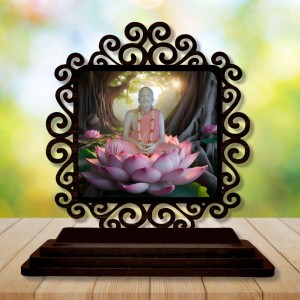 Car Desk/Table Top Ramkrishna Paramahamsa Wooden Showpiece 3x4 Inches, Compact & Stylish Spiritual Display for Car, Home & Office (Pack of 1) (F19854)