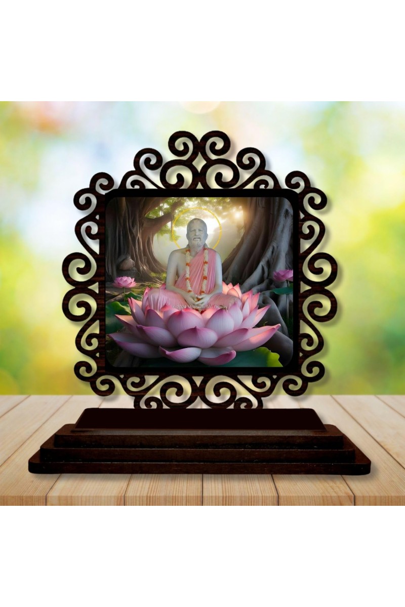 Car Desk/Table Top Ramkrishna Paramahamsa Wooden Showpiece 3x4 Inches, Compact & Stylish Spiritual Display for Car, Home & Office (Pack of 1) (F19854)