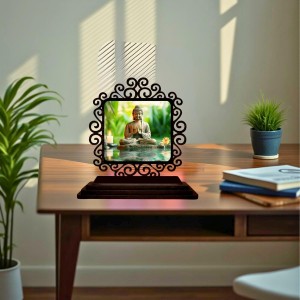 Car Desk/Table Top Lord Buddha Wooden Showpiece 3x4 Inches, Compact & Stylish Spiritual Display for Car, Home & Office (Pack of 1) (F19994)
