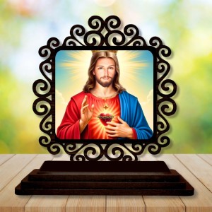 Car Desk/Table Top Lord Jesus Wooden Showpiece 3x4 Inches, Compact & Stylish Spiritual Display for Car, Home & Office (Pack of 1) (F19971)