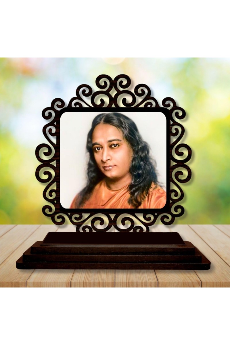 Car Desk/Table Top Paramahamsa Yogananada Wooden Showpiece 3x4 Inches, Compact & Stylish Spiritual Display for Car, Home & Office (Pack of 1) (F19900)