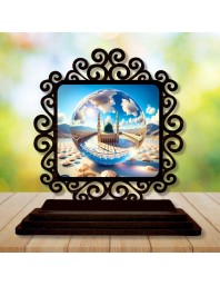 Car Desk/Table Top Muccaa Masidh Wooden Showpiece 3x4 Inches, Compact & Stylish Spiritual Display for Car, Home & Office (Pack of 1) (F19867)