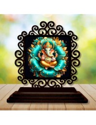 Car Desk/Table Top Lord Ganesha Wooden Showpiece 3x4 Inches, Compact & Stylish Spiritual Display for Car, Home & Office (Pack of 1) (F19948)