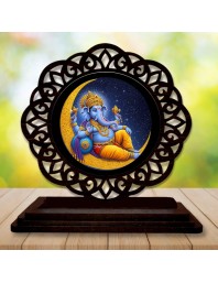 Car Desk/Table Top Lord Ganesha Wooden Showpiece 3x4 Inches, Compact & Stylish Spiritual Display for Car, Home & Office (Pack of 1) (F19743)