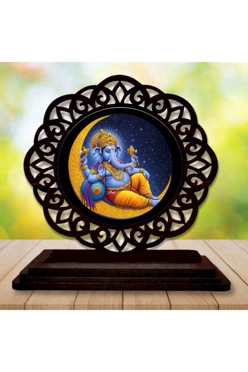 Car Desk/Table Top Lord Ganesha Wooden Showpiece 3x4 Inches, Compact & Stylish Spiritual Display for Car, Home & Office (Pack of 1) (F19743)