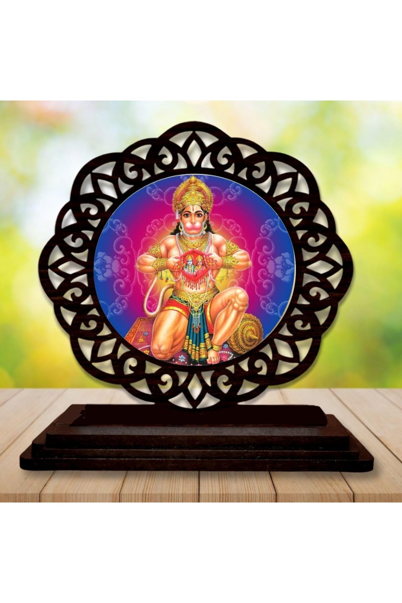 Car Desk/Table Top Lord Hanuman Wooden Showpiece 3x4 Inches, Compact & Stylish Spiritual Display for Car, Home & Office (Pack of 1) (F19606)