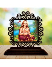 Car Desk/Table Top Adhi Shankaracharya Wooden Showpiece 3x4 Inches, Compact & Stylish Spiritual Display for Car, Home & Office (Pack of 1) (F19925)