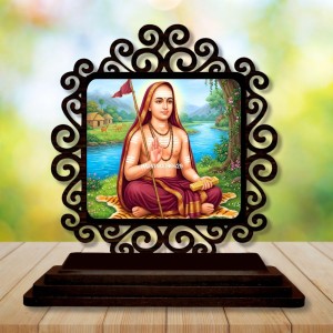 Car Desk/Table Top Adhi Shankaracharya Wooden Showpiece 3x4 Inches, Compact & Stylish Spiritual Display for Car, Home & Office (Pack of 1) (F19925)