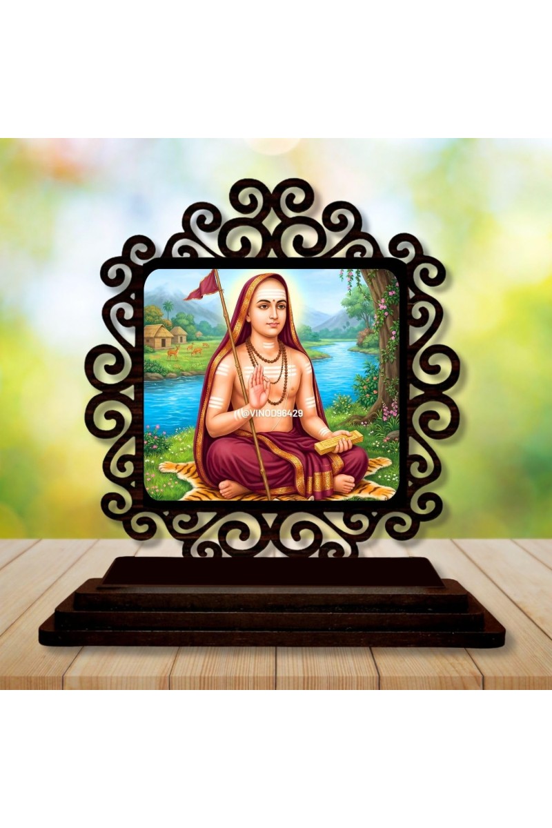 Car Desk/Table Top Adhi Shankaracharya Wooden Showpiece 3x4 Inches, Compact & Stylish Spiritual Display for Car, Home & Office (Pack of 1) (F19925)