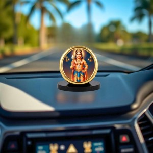 Car Desk/Table Top Lord Karthikeya Metal Golden Photo Stand 2x2 Inches, Compact & Stylish Spiritual Display for Car, Home & Office (Pack of 1) (F18793)