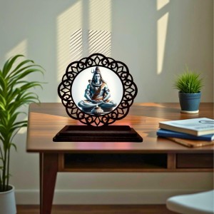 Car Desk/Table Top Lord Shiva Wooden Showpiece 3x4 Inches, Compact & Stylish Spiritual Display for Car, Home & Office (Pack of 1) (F19640)