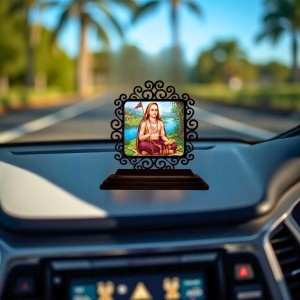 Car Desk/Table Top Adhi Shankaracharya Wooden Showpiece 3x4 Inches, Compact & Stylish Spiritual Display for Car, Home & Office (Pack of 1) (F19925)