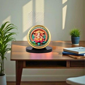 Car Desk/Table Top Lord Ganesha Metal Golden Photo Stand 2x2 Inches, Compact & Stylish Spiritual Display for Car, Home & Office (Pack of 1) (F18895)