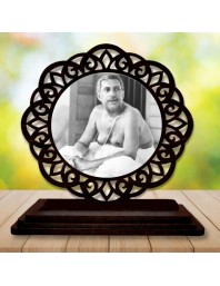 Car Desk/Table Top Sri Sri Thakur Anukul Chandra Wooden Showpiece 3x4 Inches, Compact & Stylish Spiritual Display for Car, Home & Office (Pack of 1) (F19758)