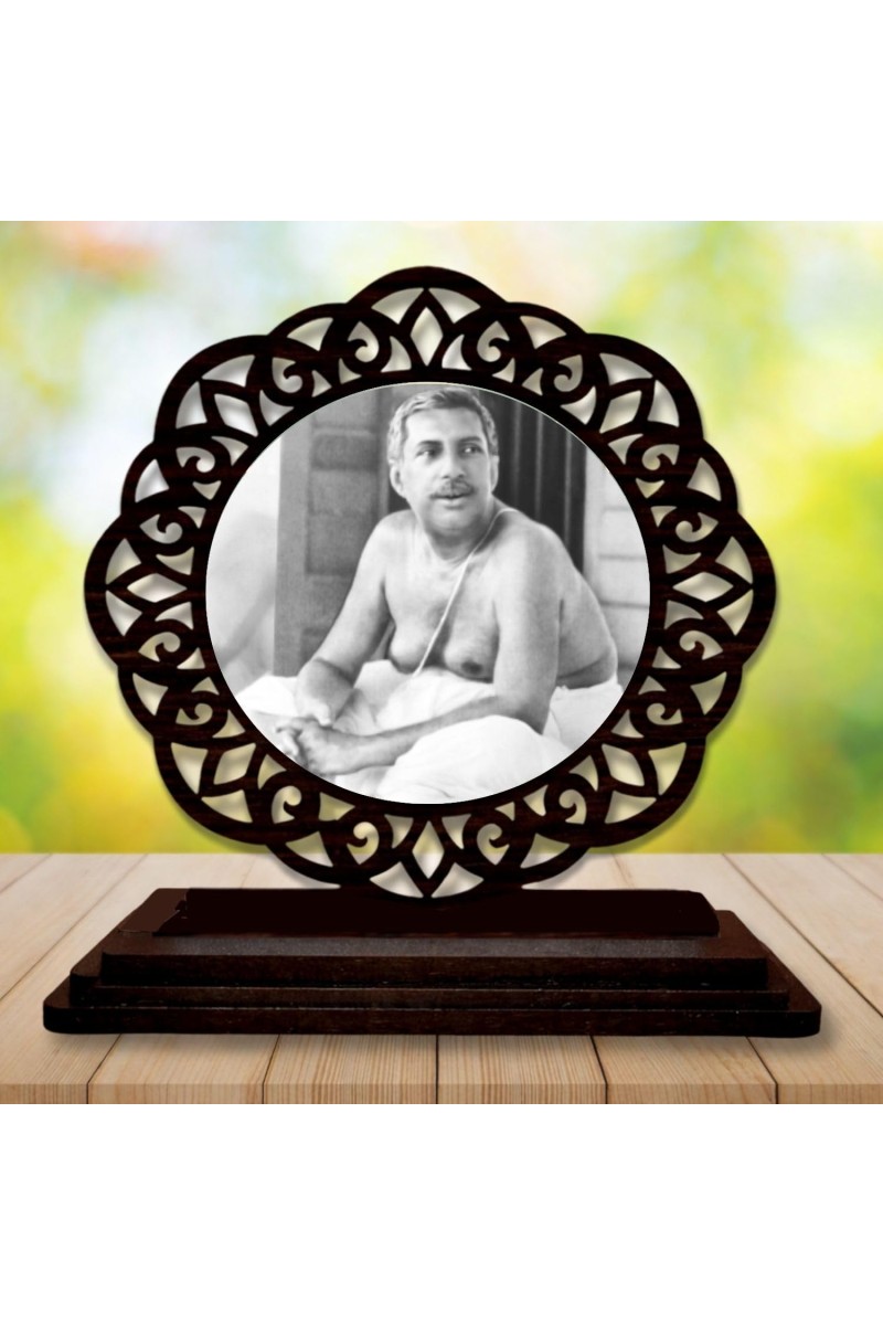 Car Desk/Table Top Sri Sri Thakur Anukul Chandra Wooden Showpiece 3x4 Inches, Compact & Stylish Spiritual Display for Car, Home & Office (Pack of 1) (F19758)