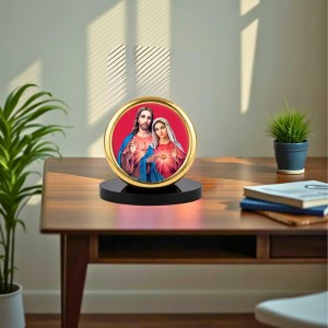 Car Desk/Table Top Lord Jesus and Merry Metal Golden Photo Stand 2x2 Inches, Compact & Stylish Spiritual Display for Car, Home & Office (Pack of 1) (F18659)