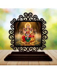 Car Desk/Table Top Goddess Lakshmi Wooden Showpiece 3x4 Inches, Compact & Stylish Spiritual Display for Car, Home & Office (Pack of 1) (F19945)
