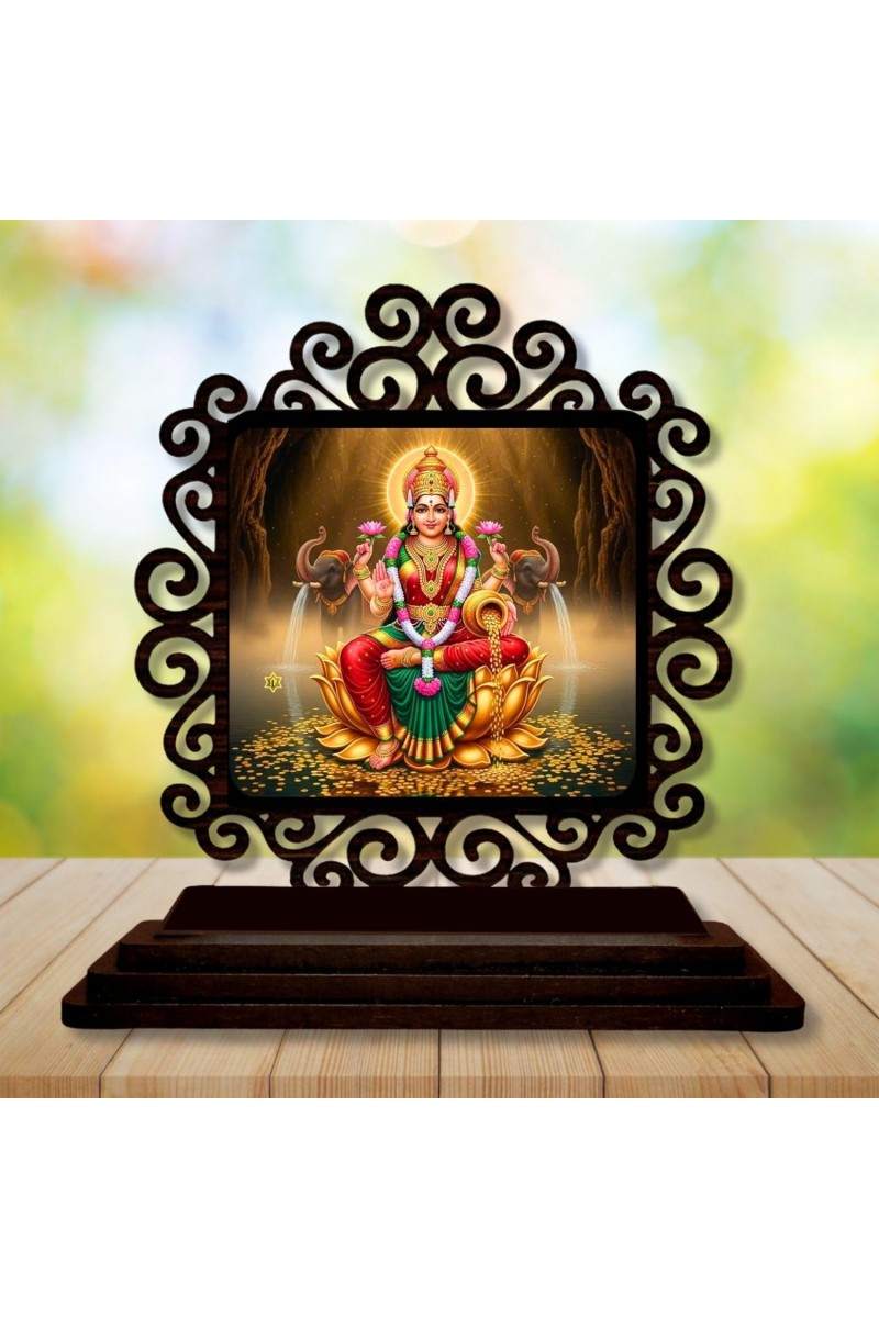 Car Desk/Table Top Goddess Lakshmi Wooden Showpiece 3x4 Inches, Compact & Stylish Spiritual Display for Car, Home & Office (Pack of 1) (F19945)