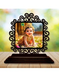 Car Desk/Table Top Little Krishna Wooden Showpiece 3x4 Inches, Compact & Stylish Spiritual Display for Car, Home & Office (Pack of 1) (F20012)