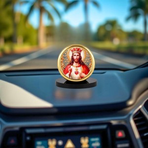 Car Desk/Table Top Lord Jesus Metal Golden Photo Stand 2x2 Inches, Compact & Stylish Spiritual Display for Car, Home & Office (Pack of 1) (F18814)