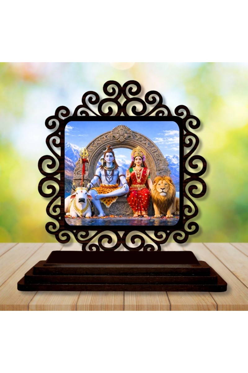 Car Desk/Table Top Lord Shiva and Parvathi Wooden Showpiece 3x4 Inches, Compact & Stylish Spiritual Display for Car, Home & Office (Pack of 1) (F19798)