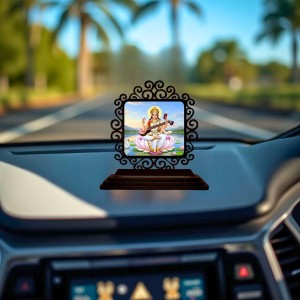 Car Desk/Table Top Lord Saraswathi Wooden Showpiece 3x4 Inches, Compact & Stylish Spiritual Display for Car, Home & Office (Pack of 1) (F19979) Car Desk/Table Top Lord Saraswathi Wooden Showpiece 3x4 Inches, Compact & Stylish Spiritual Display for Car, Home & Office (Pack of 1) (F19979)